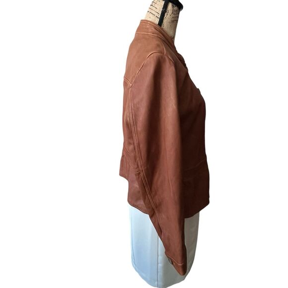 A.N.A. Jr XL Soft Genuine Leather Jacket Brown Blazer Business Casual Peplum Hem - Picture 3 of 12